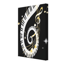 Piano Keys and Golden Music Notes Gallery Wrapped Canvas