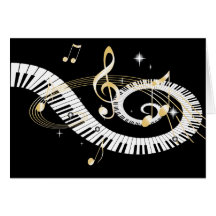 Piano Keys and Golden Music Notes Card