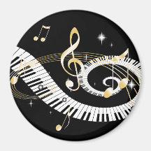 Piano Keys and Golden Music Notes Fridge Magnets