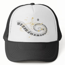 Piano Keys and Golden Music Notes Hats