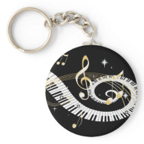 Piano Keys and Golden Music Notes Key Chains