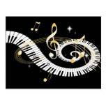 Piano Keys and Golden Music Notes Post Cards