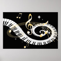 Piano Keys and Golden Music Notes Posters