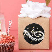Piano Keys and Golden Music Notes Round Sticker
