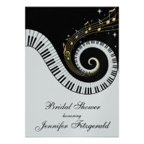 Piano Keys and Golden Musical Notes Bridal Shower invitations