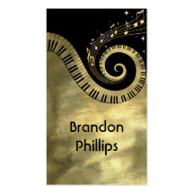 Piano Keys and Music Notes Golden Business Cards