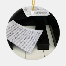 Piano keys with music christmas tree ornaments