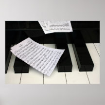Piano keys with music poster