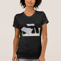 Piano keys with music tees