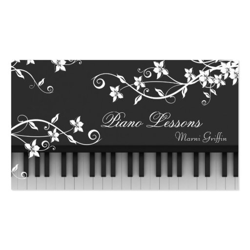 Piano Teacher Lessons Business Card Floral Swirl