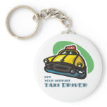 Picture of a yellow cab with green background keychains