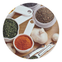 Picture of Fresh spices with garlic cloves Round Sticker