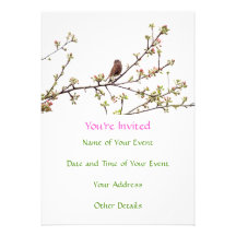 Picture of Sparrow Singing in Flowering Tree Invitation