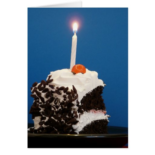 Piece of Cake with one lit candle Cards