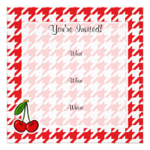 Pied-de-poule rouge et blanc ; Cerises Invitations Personnalisées