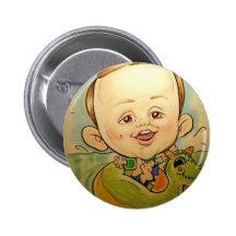 Pierre Bossier Mall Caricature "Boy in pool" Buttons
