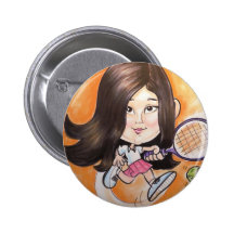 Pierre Bossier Mall Caricature Girl Playing Tennis Buttons