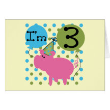 Pig 3rd Birthday Tshirts and Gifts Greeting Card