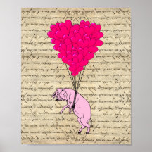 Pig and heart balloons posters
