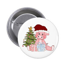 Pig & Christmas Tree Button