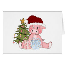 Pig & Christmas Tree Greeting Cards