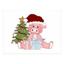Pig & Christmas Tree Post Card
