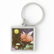 Pig flying in the sky keychains