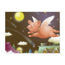 Pig flying in the sky postcards