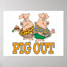 PIG OUT PIG FOOD CARTOON POSTER