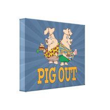 PIG OUT PIG FOOD CARTOON STRETCHED CANVAS PRINTS
