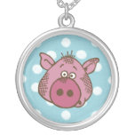 Pig Polka Dot Necklace (in pink and blue)