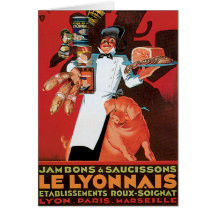 Pig Pork Ham Le Lyonnais Vintage Food Ad Art Greeting Card