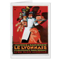Pig Pork Ham Le Lyonnais Vintage Food Ad Art Greeting Cards