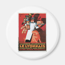 Pig Pork Ham Le Lyonnais Vintage Food Ad Art Fridge Magnets