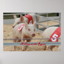 Pig racing, Pig race photograph, pink pig Poster