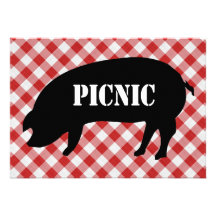 Pig Silo, Red and White Chequered Fabric Picnic Custom Invites