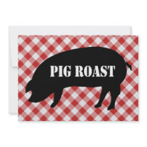 Pig Silo, Red and White Chequered Fabric Pig Roast Personalized Invites