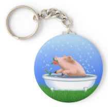 Pig Taking Bath Key Chain