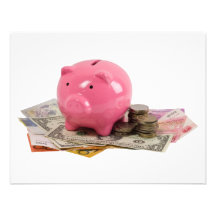 Piggy bank and money personalized invites