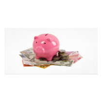 Piggy bank and money picture card