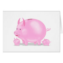Piggy Bank With Piglets Greeting Card
