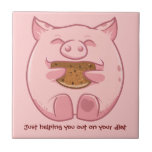 Piggy eating cookie helping on diet tile tiles