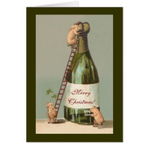 Pigs and Champagne; Funny Vintage Christmas Greeting Cards