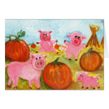 Pigs in Pumpkin Patch Card