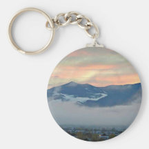 Pikes Peak at sunset with fog bank Keychain