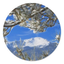 Pikes Peak Winter Snow Covered Fractal Art Round Stickers