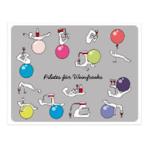 Pilates for wine lovers postcard, grey GERMAN