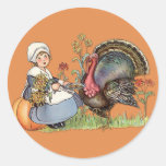 Pilgrim Girl Round Stickers