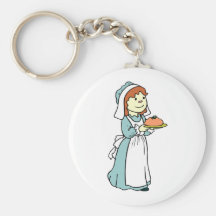 Pilgrim Woman Thanksgiving Dinner Keychains