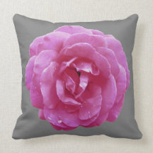 Pillow - Single Sided - Dark Pink Rose on Pewter